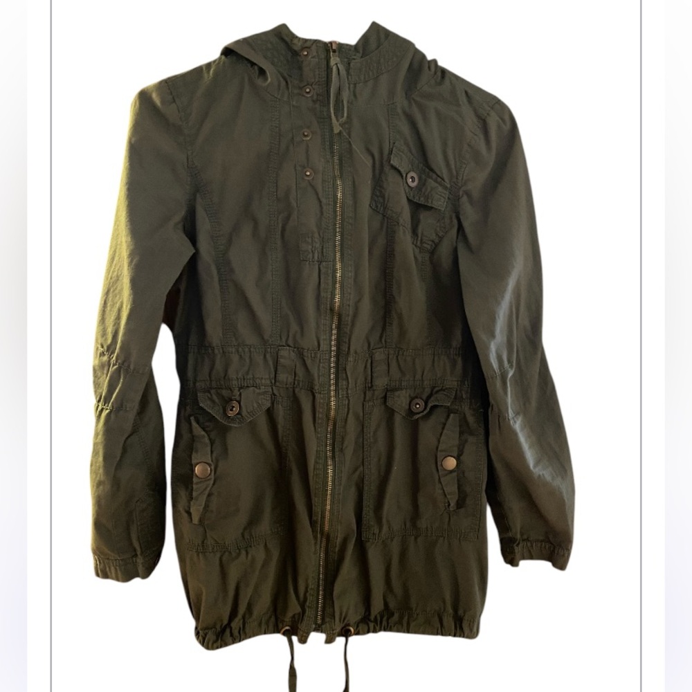 Charlotte Russe, 100% cotton lightweight hooded jacket. Size small. OD Green
